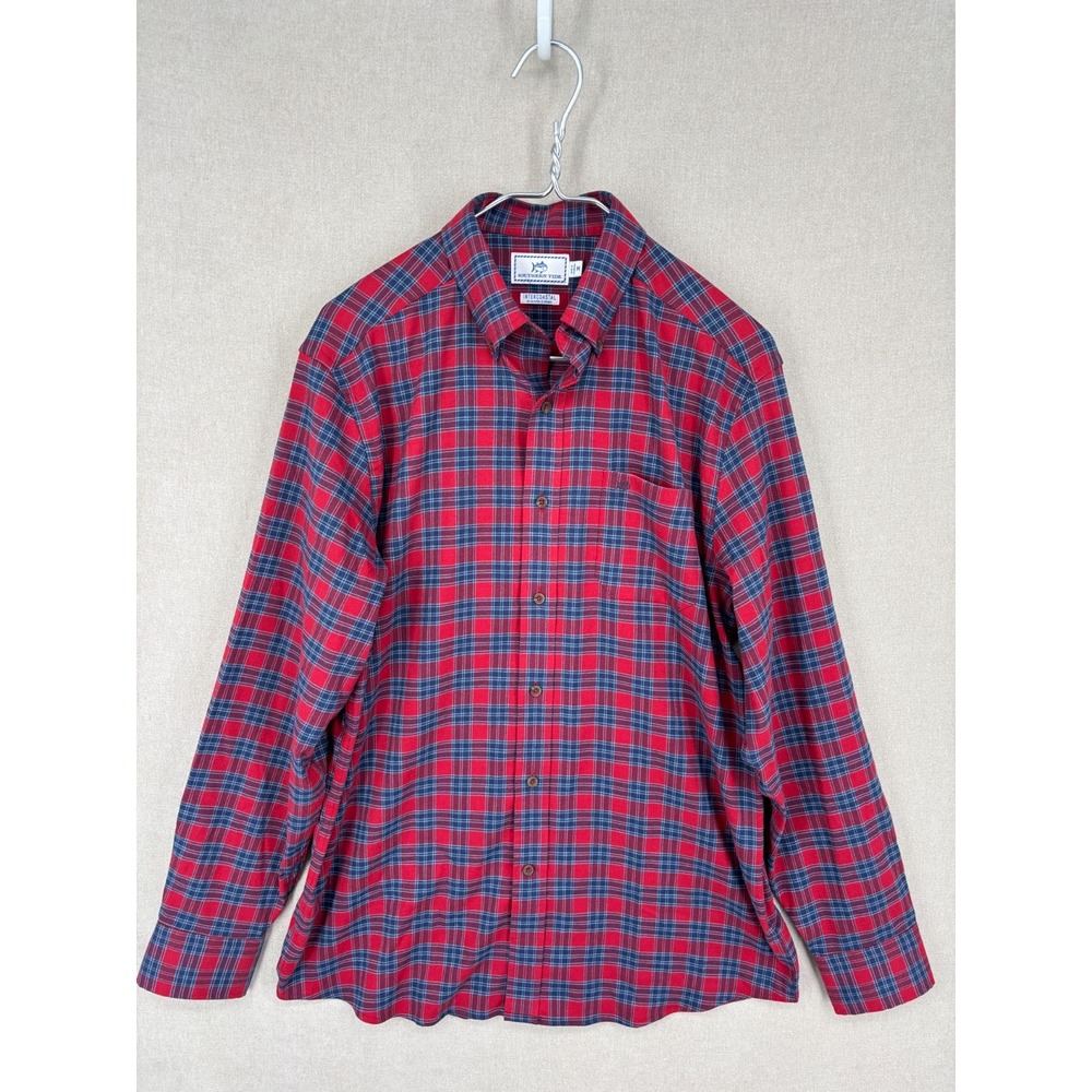 Southern Tide Shirt Mens M Red Blue Plaid Flannel Intercoastal Button Up